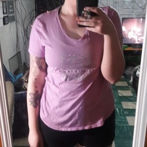 Purple workout shirt with saying